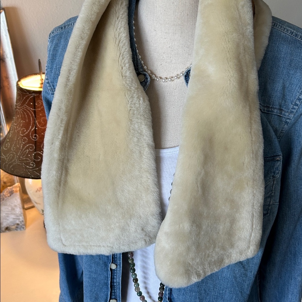 J. Crew faux suede tan cream soft Shearling boho western neck wrap scarf OS - Picture 2 of 9